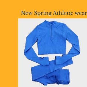 Sha Women 2 Piece Ribbed Seamless long sleeve crop Top & High Waist Yoga Legging